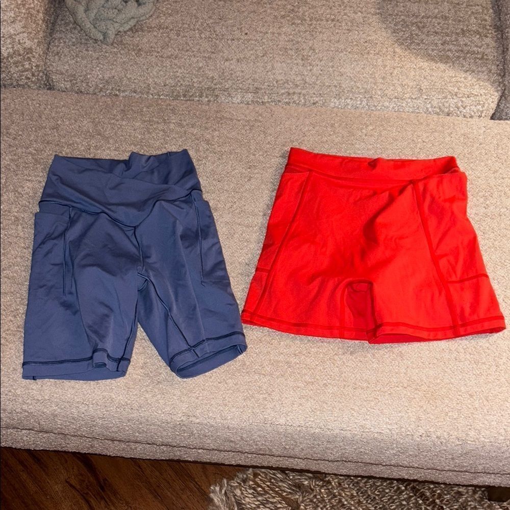 Aerie Blue and Red Athletic Shorts High Waist Performance with cell pocket bundl